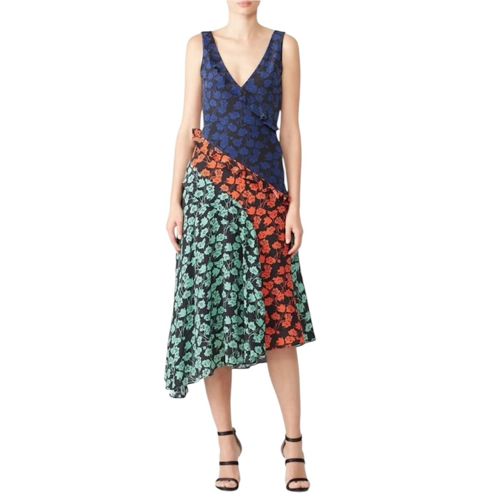 SALONI Aggie Floral V-Neck Silk Dress Size 0